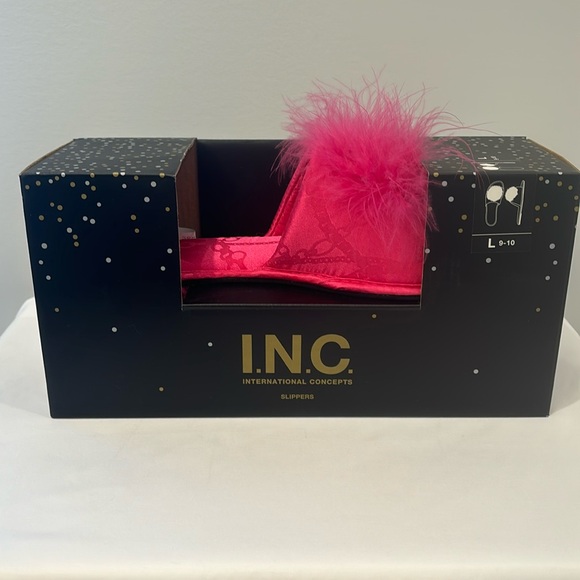 INC Sexy Feather Slipper Hot Pink Large 9-10 - Picture 1 of 9